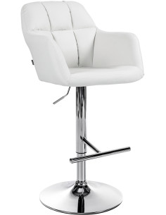 Tabouret de bar réglable haut de gamme en Polyuréthane Blanc Métal Argenté Mirexa - 1