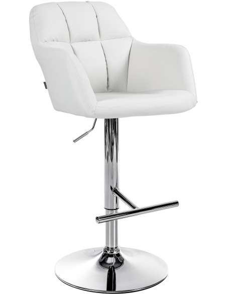 Tabouret de bar réglable haut de gamme en Polyuréthane Blanc Métal Argenté Mirexa - 1