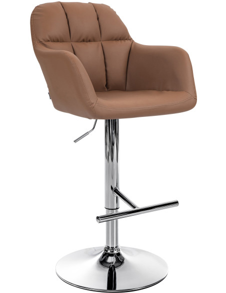 Tabouret de bar réglable haut de gamme en Polyuréthane Marron clair Métal Argenté Mirexa - 1