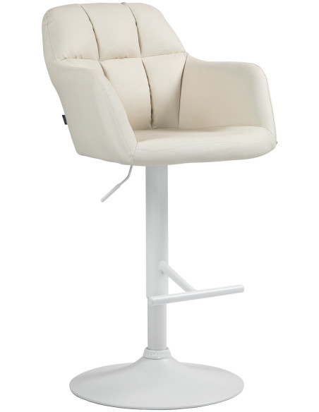 Tabouret de bar réglable haut de gamme en Polyuréthane Blanc crème Métal Blanc Mirexa - 1