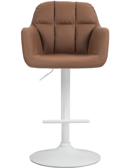 Tabouret de bar réglable haut de gamme en Polyuréthane Marron clair Métal Blanc Mirexa - 2