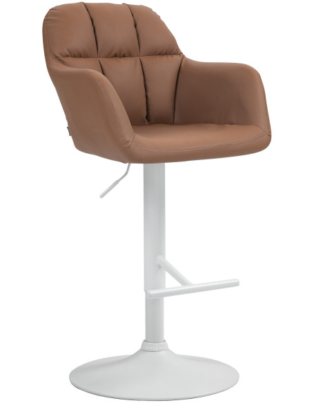 Tabouret de bar réglable haut de gamme en Polyuréthane Marron clair Métal Blanc Mirexa - 1