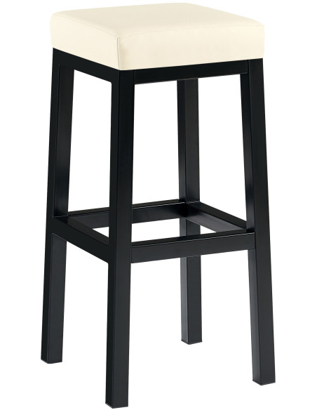 Tabouret de bar carré Hauteur 85 cm en Polyuréthane Blanc crème Métal Noir Havria - 1