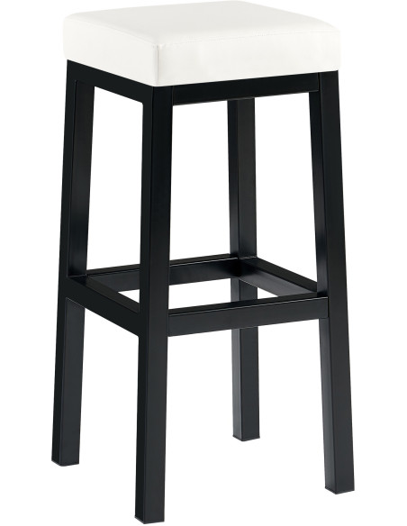 Tabouret de bar carré Hauteur 85 cm en Polyuréthane Blanc Métal Noir Havria - 1