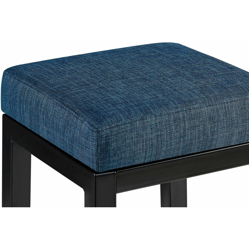 Tabouret de bar carré Hauteur 85 cm en Tissu Bleu Métal Noir Havria - 2