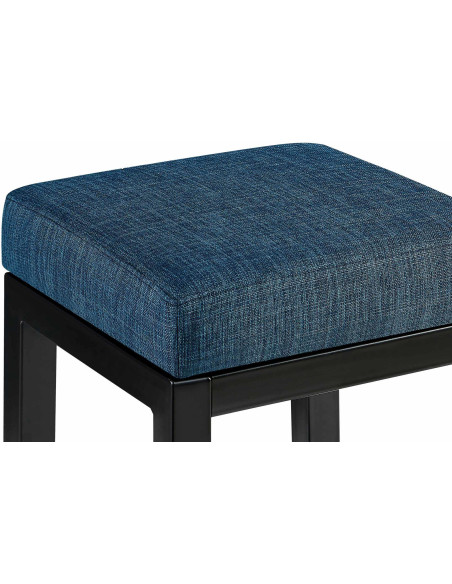 Tabouret de bar carré Hauteur 85 cm en Tissu Bleu Métal Noir Havria - 2