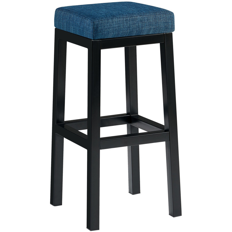 Tabouret de bar carré Hauteur 85 cm en Tissu Bleu Métal Noir Havria - 1