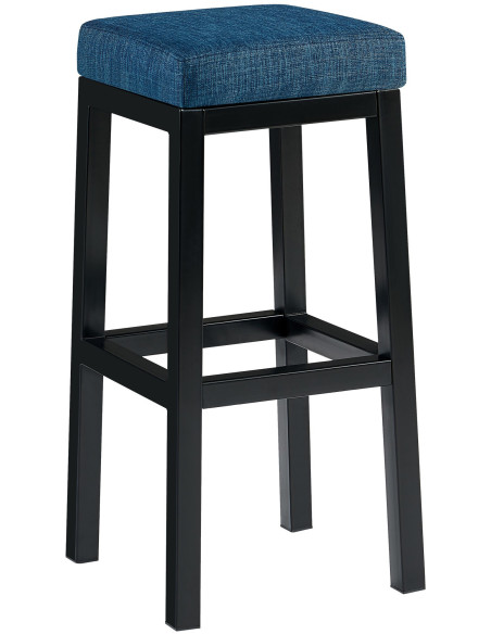 Tabouret de bar carré Hauteur 85 cm en Tissu Bleu Métal Noir Havria - 1