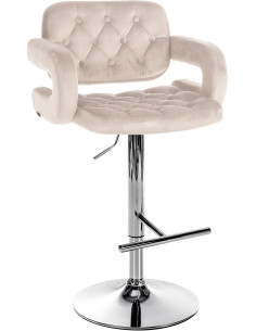 Tabouret de bar haut de gamme en Velours Blanc crème Métal Argenté Nyvris - 1