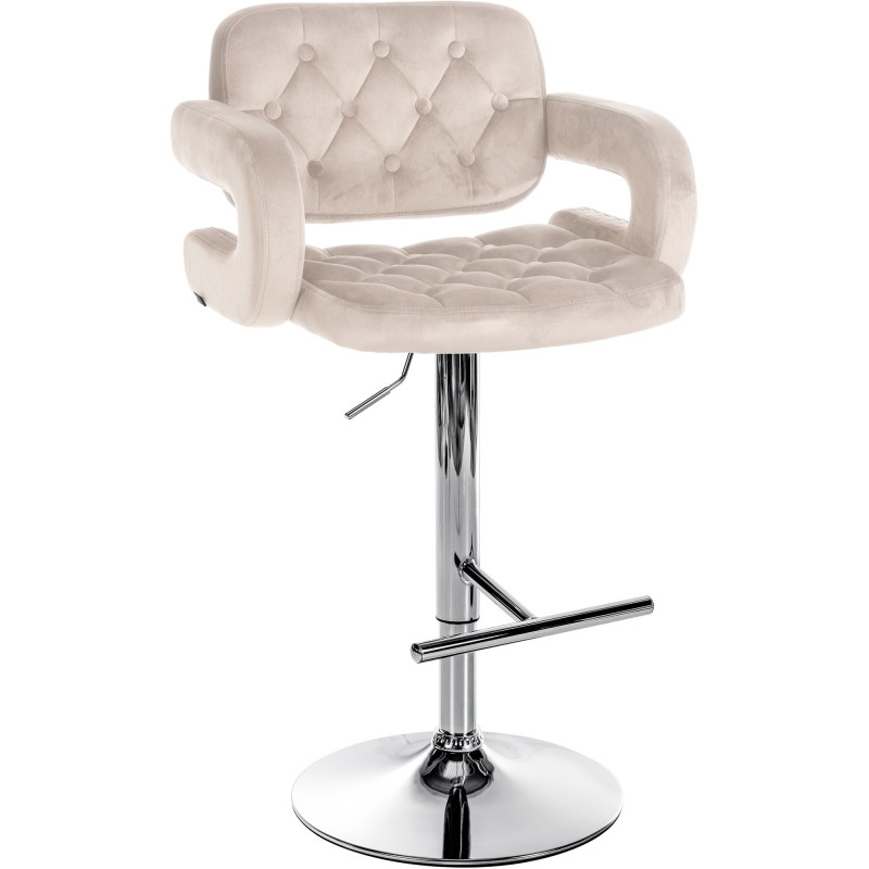 Tabouret de bar haut de gamme en Velours Blanc crème Métal Argenté Nyvris - 1