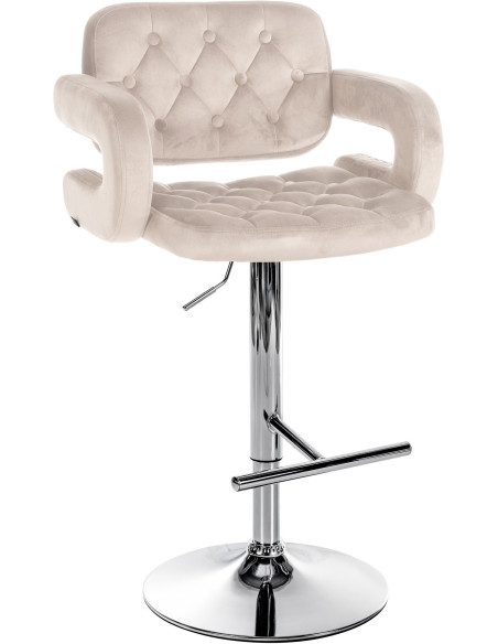 Tabouret de bar haut de gamme en Velours Blanc crème Métal Argenté Nyvris - 1