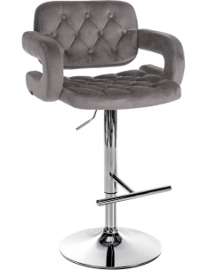 Tabouret de bar haut de gamme en Velours Gris Métal Argenté Nyvris - 1