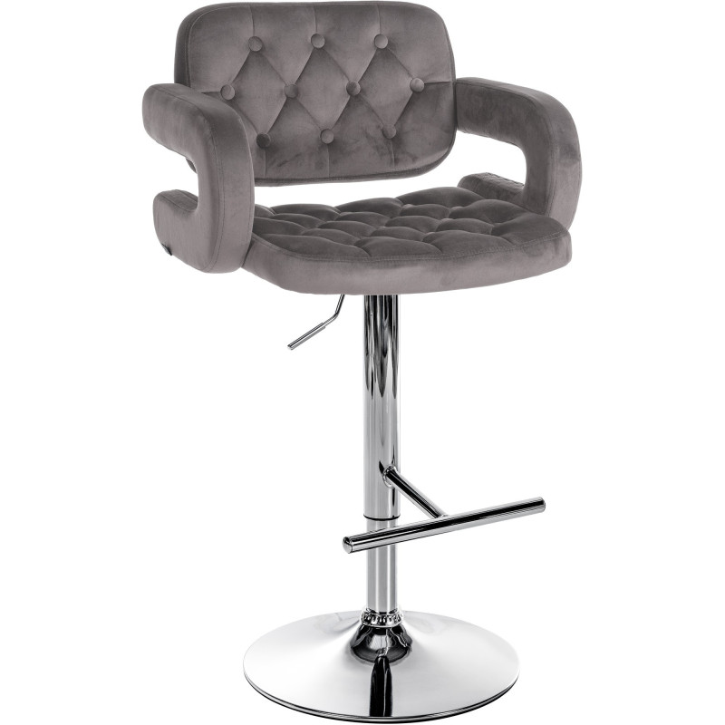 Tabouret de bar haut de gamme en Velours Gris Métal Argenté Nyvris - 1