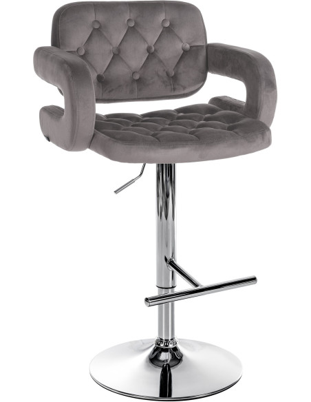 Tabouret de bar haut de gamme en Velours Gris Métal Argenté Nyvris - 1