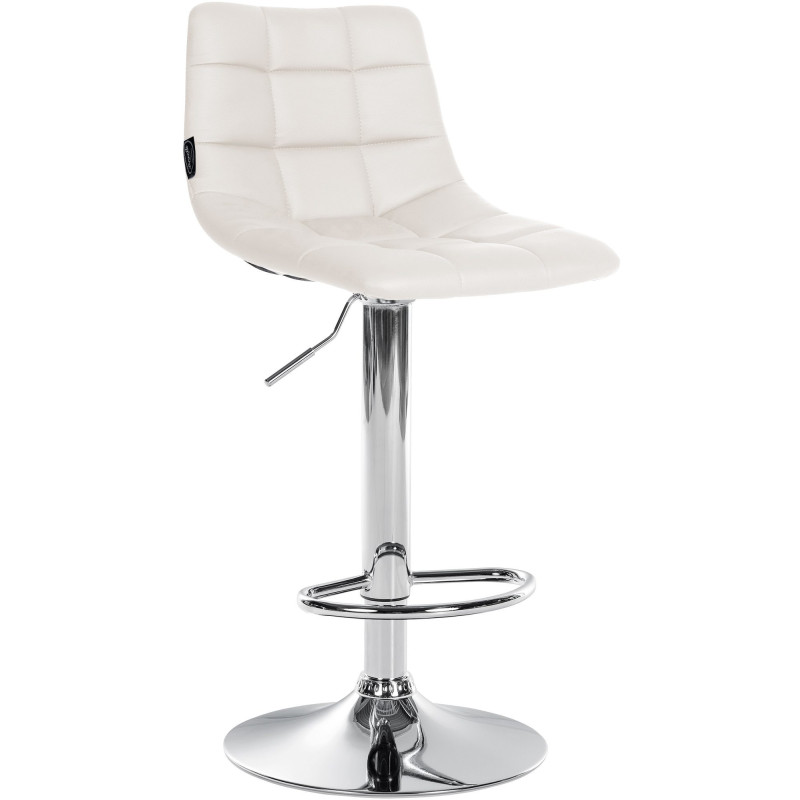 Tabouret de bar réglable matelassé en Polyuréthane Blanc Métal Argenté Léon - 1