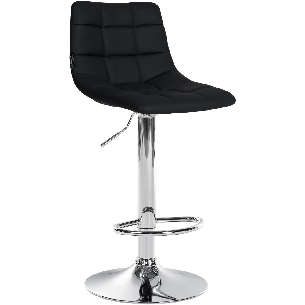 Tabouret de bar réglable matelassé en Polyuréthane Noir Métal Argenté Léon - 1