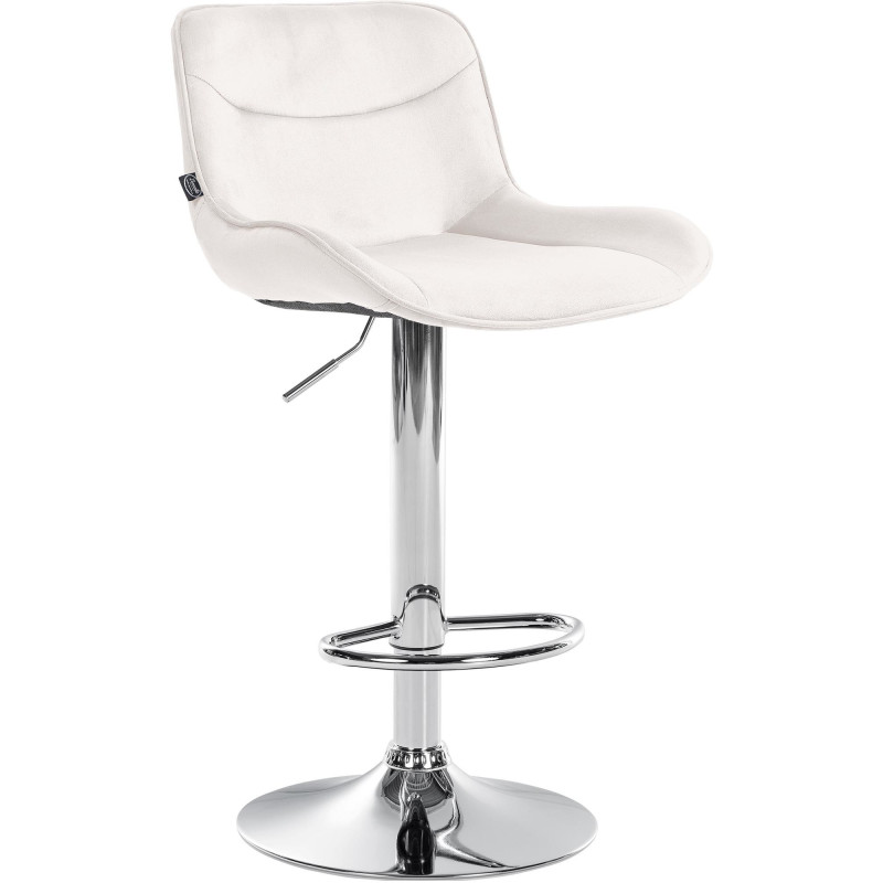 Tabouret de bar design en Velours Blanc crème Métal Argenté Fylven - 1