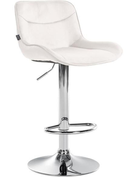Tabouret de bar design en Velours Blanc crème Métal Argenté Fylven - 1