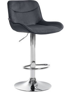 Tabouret de bar design en Velours Noir Métal Argenté Fylven - 1