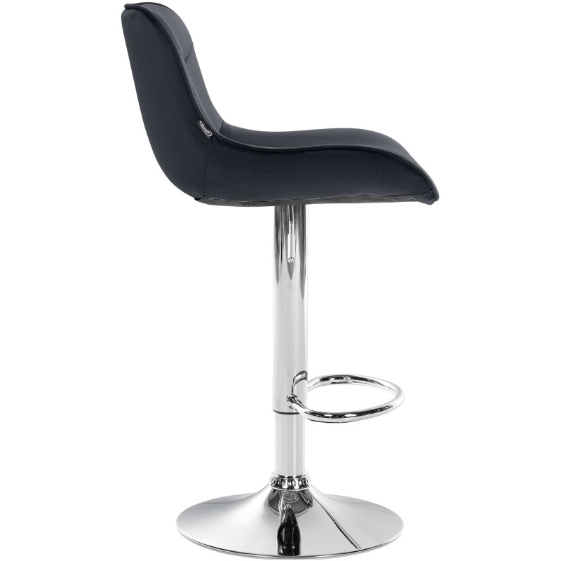 Tabouret de bar design en Velours Noir Métal Argenté Fylven - 3