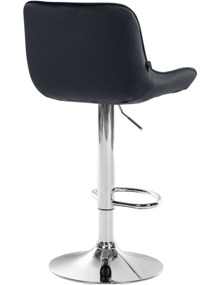 Tabouret de bar design en Velours Noir Métal Argenté Fylven - 4