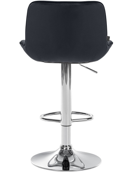 Tabouret de bar design en Velours Noir Métal Argenté Fylven - 5
