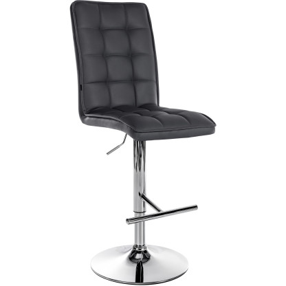 Tabouret de bar Dossier haut en Polyuréthane Noir Métal Argenté Liam  - 1