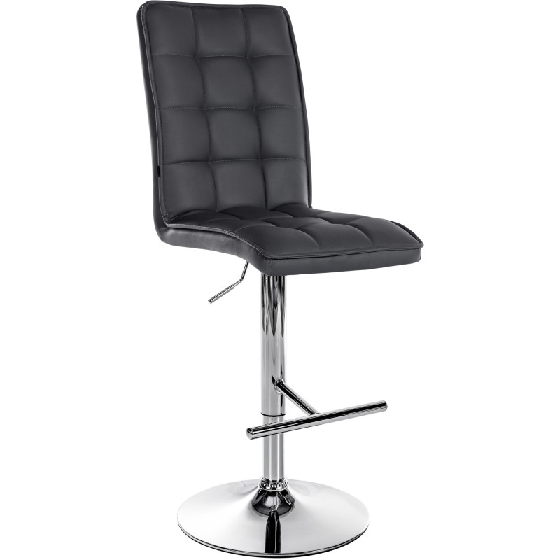 Tabouret de bar Dossier haut en Polyuréthane Noir Métal Argenté Liam  - 1
