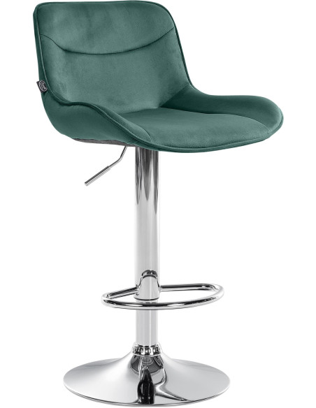 Tabouret de bar design en Velours Vert Métal Argenté Fylven - 1