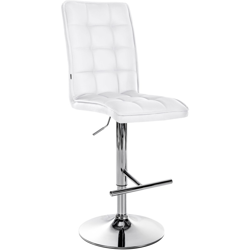 Tabouret de bar Dossier haut en Polyuréthane Blanc Métal Argenté Liam - 1