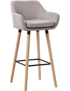 Tabouret de bar scandinave en Tissu Taupe Bois de hêtre Naturel Norvyn - 1