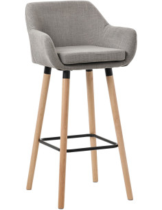 Tabouret de bar scandinave en Tissu Gris Bois de hêtre Naturel Norvyn - 1