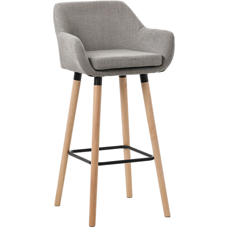 Tabouret de bar scandinave en Tissu Gris Bois de hêtre Naturel Norvyn - 1