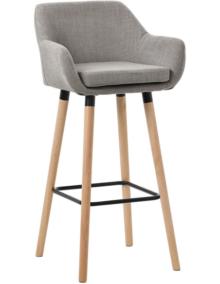 Tabouret de bar scandinave en Tissu Gris Bois de hêtre Naturel Norvyn - 1