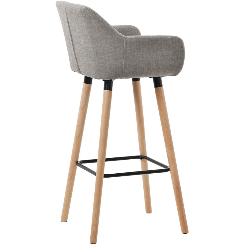 Tabouret de bar scandinave en Tissu Gris Bois de hêtre Naturel Norvyn - 2
