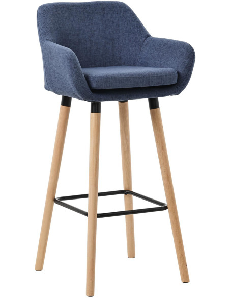 Tabouret de bar scandinave en Tissu Bleu foncé Bois de hêtre Naturel Norvyn