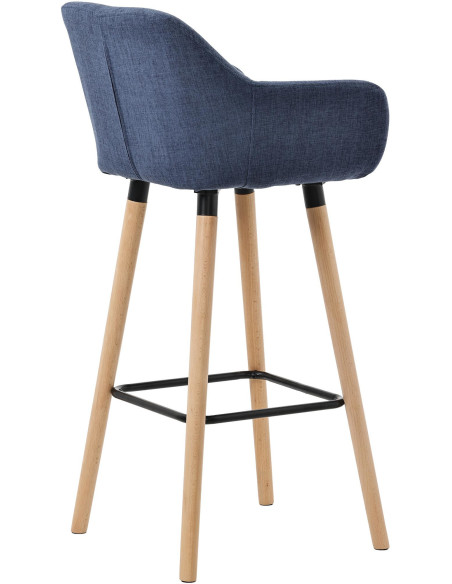 Tabouret de bar scandinave en Tissu Bleu foncé Bois de hêtre Naturel Norvyn