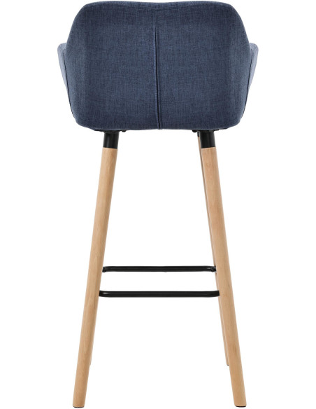 Tabouret de bar scandinave en Tissu Bleu foncé Bois de hêtre Naturel Norvyn