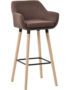 Tabouret de bar scandinave en Tissu Marron café Bois de hêtre Naturel Norvyn  - 1