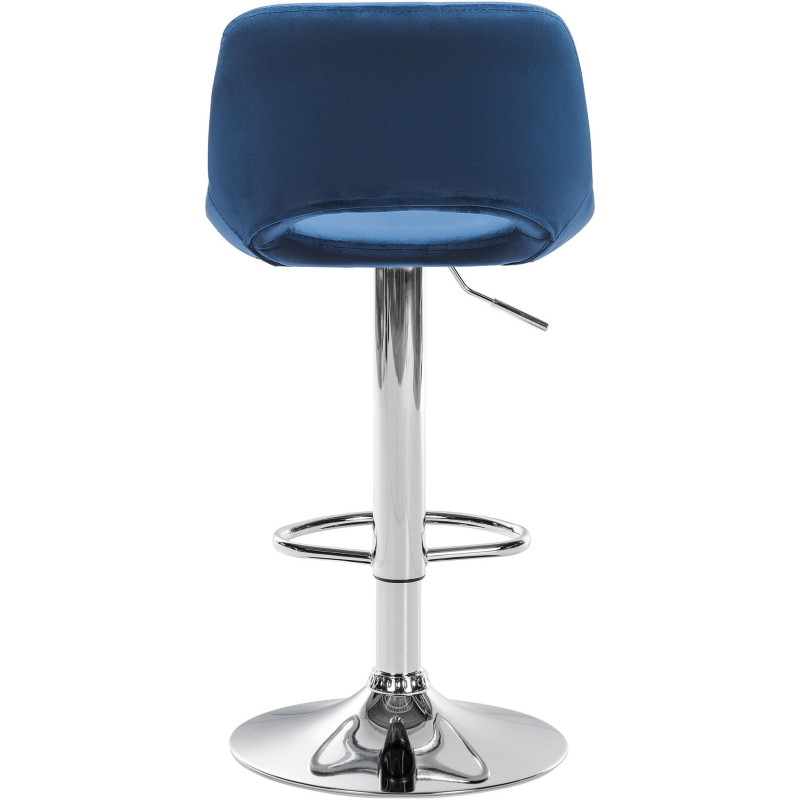 Tabouret de bar moderne en Velours Bleu Métal Argenté Zyrion - 5