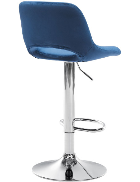 Tabouret de bar moderne en Velours Bleu Métal Argenté Zyrion - 4