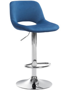 Tabouret de bar moderne en Velours Bleu Métal Argenté Zyrion - 1
