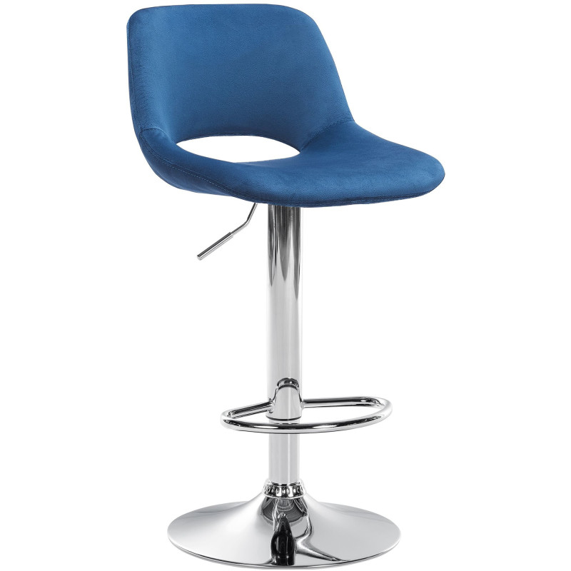Tabouret de bar moderne en Velours Bleu Métal Argenté Zyrion - 1