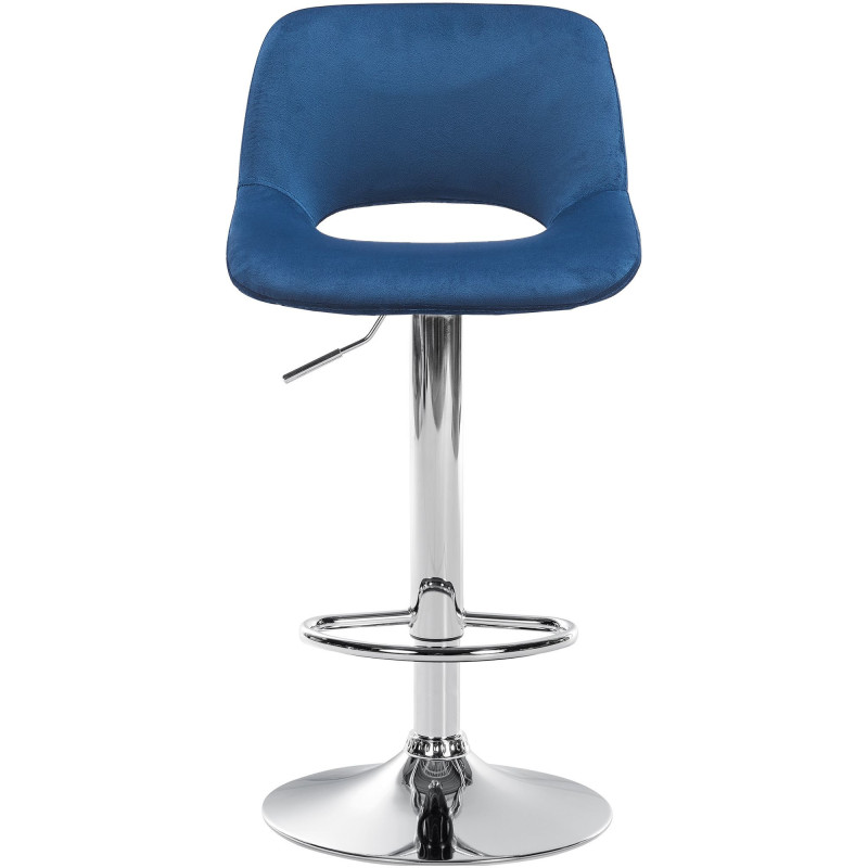 Tabouret de bar moderne en Velours Bleu Métal Argenté Zyrion - 2