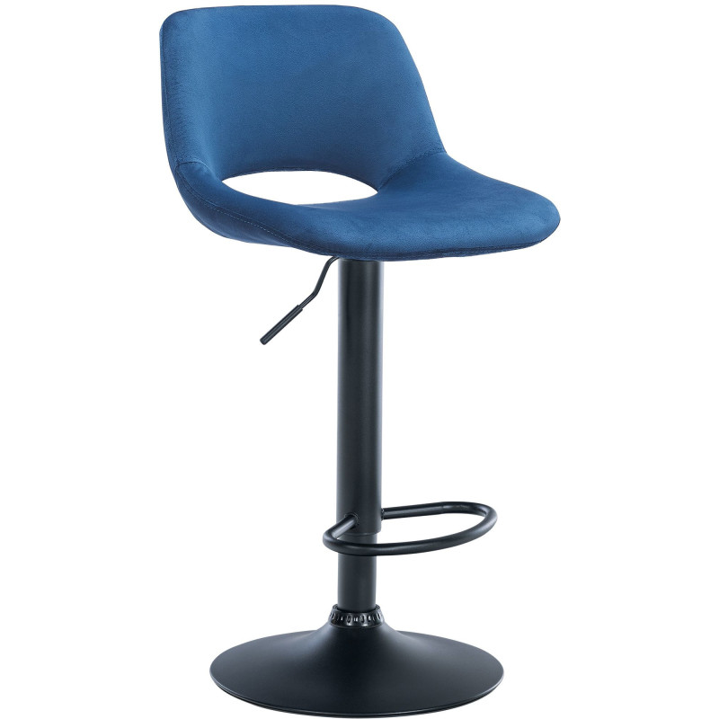 Tabouret de bar moderne en Velours Bleu Métal Noir Zyrion - 1