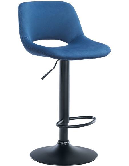 Tabouret de bar moderne en Velours Bleu Métal Noir Zyrion - 1
