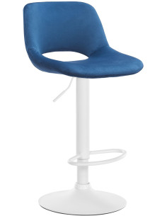 Tabouret de bar moderne en Velours Bleu Métal Blanc Zyrion - 1