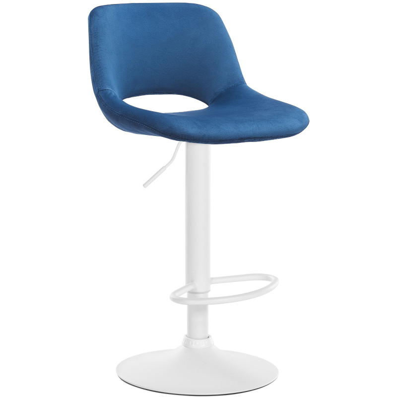Tabouret de bar moderne en Velours Bleu Métal Blanc Zyrion - 1