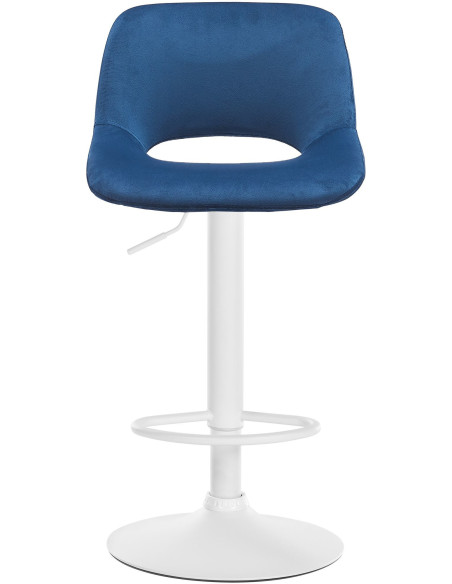 Tabouret de bar moderne en Velours Bleu Métal Blanc Zyrion - 5