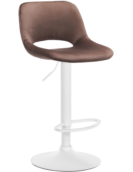 Tabouret de bar moderne en Velours Marron Métal Blanc Zyrion - 1